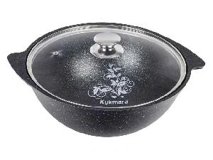 Казан 4.5 л с антипригарным покрытием со стеклянной крышкой, Kukmara (Темный мрамор), кмт47а