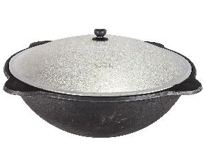 Казан чугунный DAVR METALL с крышкой, плоское дно, 22 л