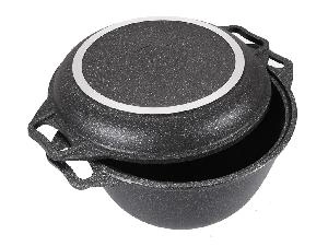 Казан 4 л с антипригарным покрытием с крышкой-сковородой, Kukmara (Темный мрамор), кмт44а