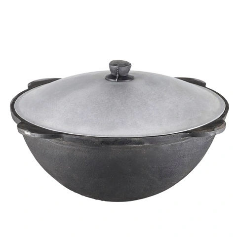 Казан чугунный DAVR METALL с крышкой, круглое дно, 16 л