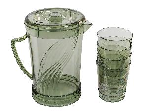 Кувшин с крышкой 1.5 л со стаканами 4 шт  по 300 мл, пластик, зеленый