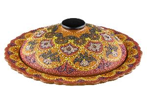 Блюдо с крышкой "Риштанская керамика", Точечная роспись, Ø 24 см