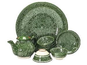 Набор чайный "Риштанская керамика", Зеленый, 9 предметов