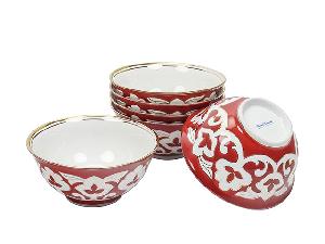 Коса Красная Пахта, Turon Porcelain, с золотом, Ø 14.5 см, в наборе 6 шт