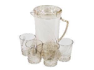 Кувшин с крышкой 2 л со стаканами 4 шт  по 300 мл, пластик, серый