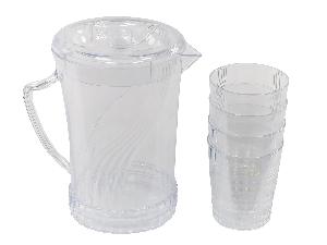 Кувшин с крышкой 1.5 л со стаканами 4 шт  по 300 мл, пластик, прозрачный