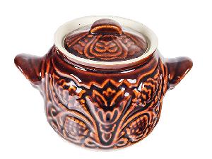 Горшок для запекания "Славянская Керамика", орнамент коричневый глянцевый, 0.6 л