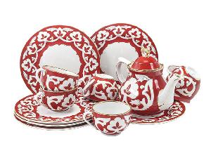 Чайный сервиз Красная Пахта, Turon porcelain, с золотом, 13 предметов