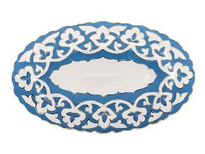 Тарелка овальная Бирюзовая Пахта, Turon Porcelain, с золотом, Ø 23 см