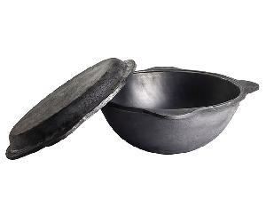 Казан чугунный DAVR METALL с крышкой-сковородой, плоское дно, 10 л