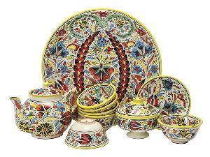 Набор чайный "Риштанская керамика", Турецкий стиль, желтый, 10 предметов