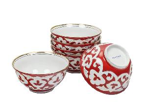 Коса Красная Пахта, Turon Porcelain, с золотом, Ø 13.8 см, в наборе 6 шт