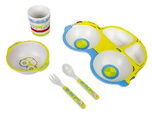 Набор детской бамбуковой посуды для кормления "Машинка", 5 предметов, желтый