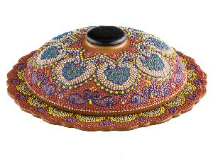 Блюдо с крышкой "Риштанская керамика", Точечная роспись, Ø 28 см