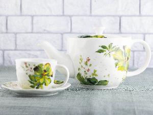 Чайный набор Green Line: чайник 1,3 л, чайные пары 2 штуки 250 мл, Plover