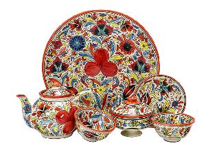 Набор чайный "Риштанская керамика", Турецкий стиль, красный, 6 предметов