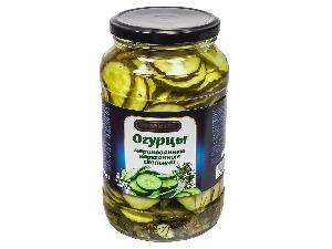 Огурцы маринованные нарезанные слайсами, 1л