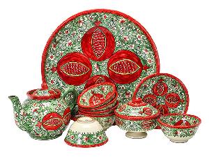 Набор чайный "Риштанская керамика", Гранат, 10 предметов