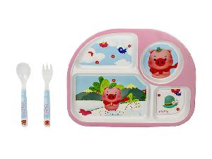 Набор детской бамбуковой посуды для кормления "Розовый милый поросенок", 3 предмета