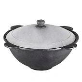 Казан чугунный DAVR METALL с крышкой, плоское дно, 10 л