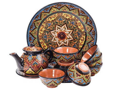 Набор чайный "Риштанская керамика", Точечная роспись, 10 предметов