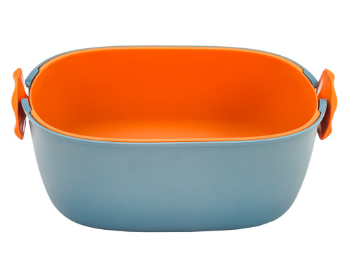 Дуршлаг с миской 2 в 1 овальный, пластиковый, 2.5 л, синий/оранжевый