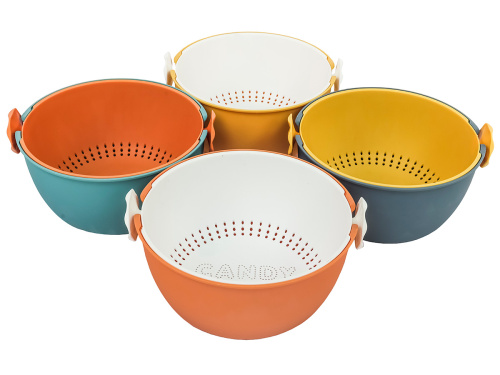 Дуршлаг с миской 2 в 1 круглый, пластиковый, 2 л, желтый/белый