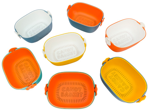 Дуршлаг с миской 2 в 1 овальный, пластиковый, 2.5 л, бирюзовый/оранжевый