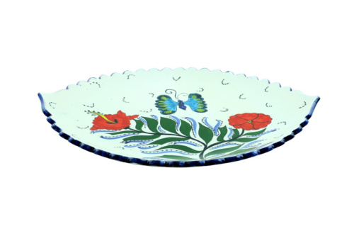 Блюдо Ляган "Риштанская керамика", Бабочка, Узбекистан, 41 см