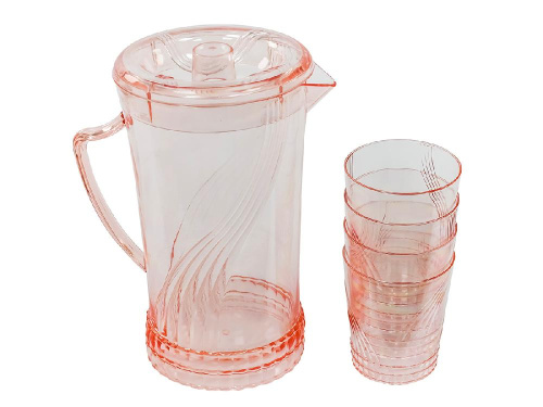 Кувшин с крышкой 2 л со стаканами 4 шт  по 300 мл, пластик, красный