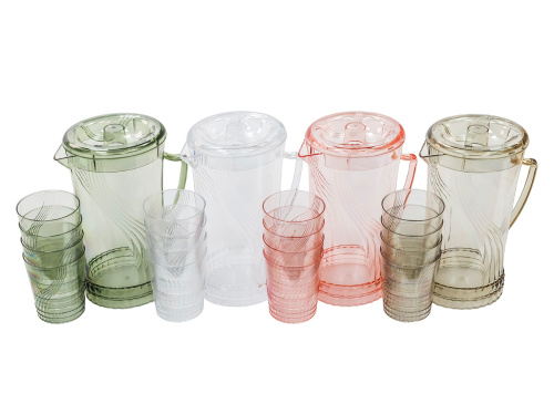 Кувшин с крышкой 2 л со стаканами 4 шт  по 300 мл, пластик, зеленый