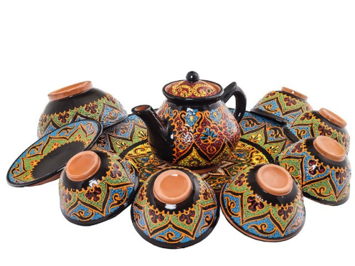 Набор чайный "Риштанская керамика", Точечная роспись, 10 предметов