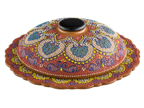 Блюдо с крышкой "Риштанская керамика", Точечная роспись, Ø 28 см