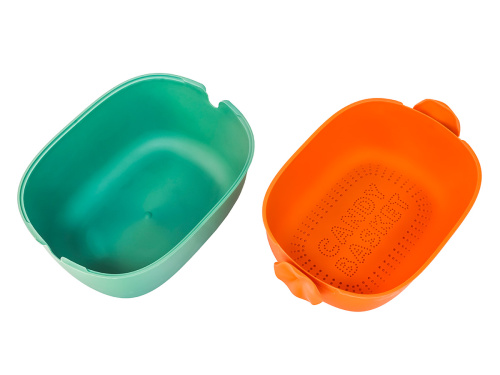 Дуршлаг с миской 2 в 1 овальный, пластиковый, 2.5 л, зеленый/оранжевый