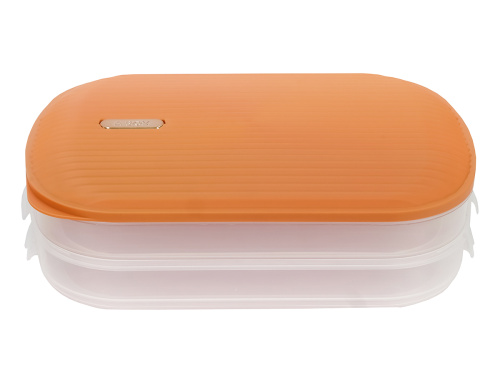 Контейнер с крышкой для хранения и заморозки продуктов на 2 секции, 32х22х9 см, оранжевый