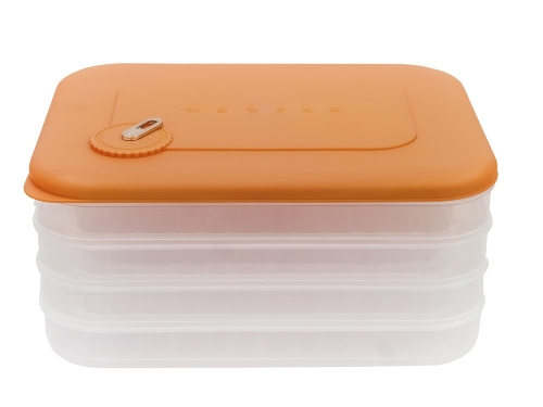 Контейнер с крышкой для хранения и заморозки продуктов на 4 секции, 30х23х14 см, оранжевый