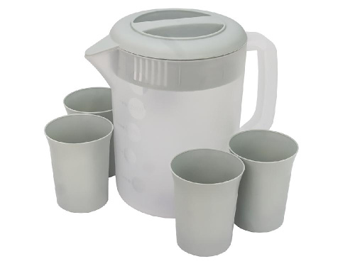 Кувшин с крышкой-фильтром 2.5 л со стаканами 4 шт  по 300 мл, пластик, серый