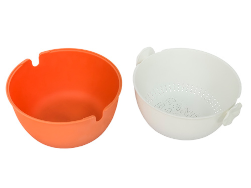 Дуршлаг с миской 2 в 1 круглый, пластиковый, 2 л, оранжевый/белый
