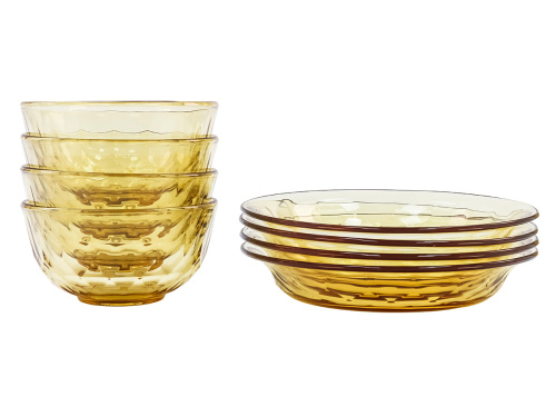 Набор стеклянной посуды: 4 салатника, 4 тарелки, Plover