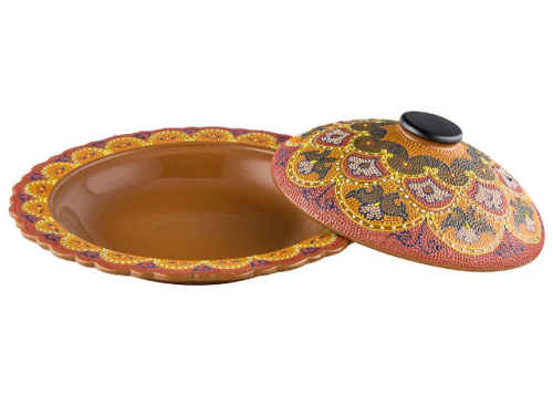 Блюдо с крышкой "Риштанская керамика", Точечная роспись, Ø 24 см