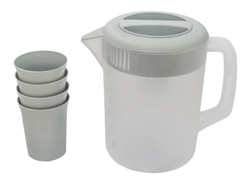 Кувшин с крышкой-фильтром 2.5 л со стаканами 4 шт  по 300 мл, пластик, серый
