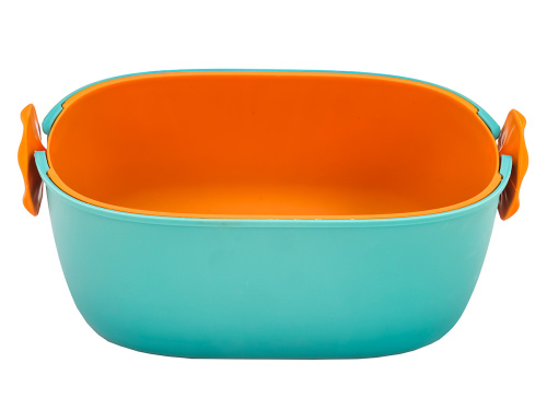 Дуршлаг с миской 2 в 1 овальный, пластиковый, 2.5 л, бирюзовый/оранжевый