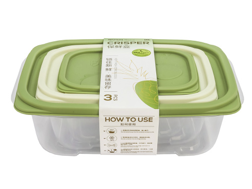 Набор из 3-х пищевых контейнеров с крышкой от 0.3 л до 1.1 л, прямоугольные, Plover