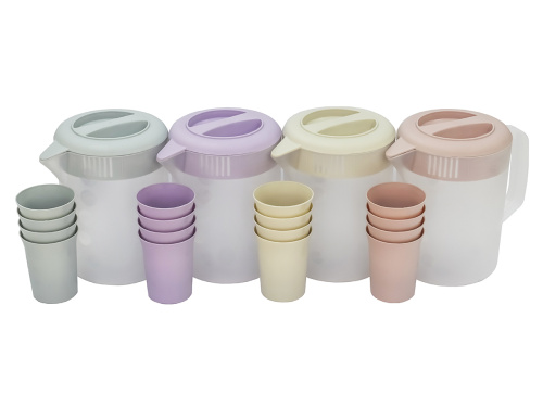 Кувшин с крышкой-фильтром 2.5 л со стаканами 4 шт  по 300 мл, пластик, кремовый