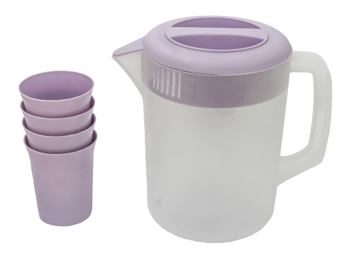 Кувшин с крышкой-фильтром 2.5 л со стаканами 4 шт  по 300 мл, пластик, фиолетовый