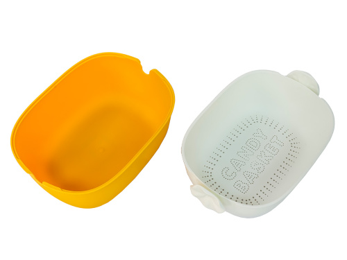 Дуршлаг с миской 2 в 1 овальный, пластиковый, 2.5 л, желтый/белый