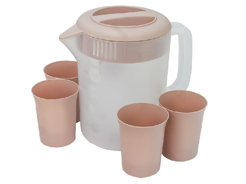 Кувшин с крышкой-фильтром 2.5 л со стаканами 4 шт  по 300 мл, пластик, розовый