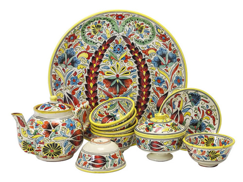 Набор чайный "Риштанская керамика", Турецкий стиль, желтый, 10 предметов