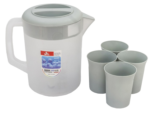 Кувшин с крышкой-фильтром 2.5 л со стаканами 4 шт  по 300 мл, пластик, серый