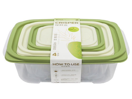 Набор из 4-х пищевых контейнеров с крышкой от 0.2 до 2 л, прямоугольные, Plover